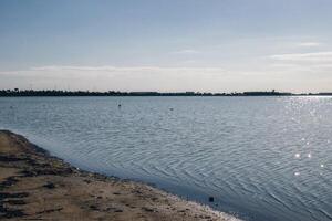 view of the salt lake where flamingos live, Larnaca, Cyprus photo
