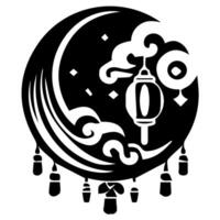 Chinese lanterns and moon in black and white vector