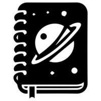 A black and white image of a notebook with a planet on it vector