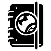 A black and white logo of a book with a pen vector