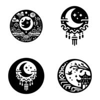 Four black and white images of the moon and crescent vector