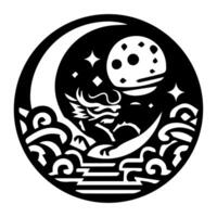 A black and white image of a cat in the moon vector