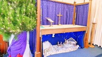 Christmas celebration arrangement and decoration in a church photo