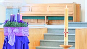 Christmas celebration arrangement and decoration in a church photo