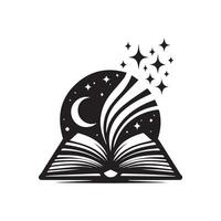 An open book with stars and moon on it vector