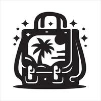 A black and white illustration of a suitcase with palm trees vector