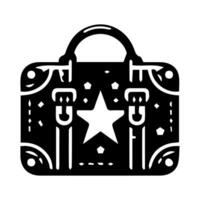 A black and white illustration of a suitcase with a star on it vector