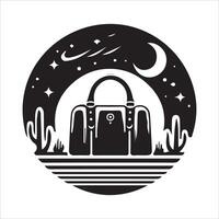 A black and white logo for a bag with a cactus in the background vector