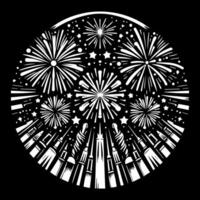A black and white image of fireworks in a circle vector