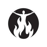 A man is standing in front of a fire and flames vector