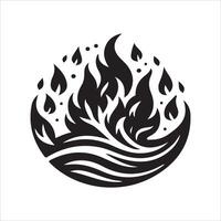 A black and white logo of a fire and water vector