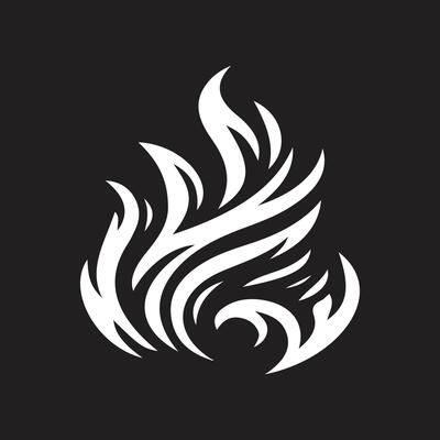 A black and white logo of a fire