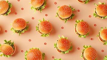 Burger fast food with vegetable for lunch pattern seamless on pink background photo