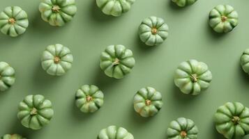 Green pumpkin organic vegetable on autumn seamless pattern background photo