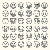 Round-line emotion icons, showcasing a variety of emoji expressions. Ideal for messaging apps, web design, and social media use. Simple and versatile emoticon set. vector