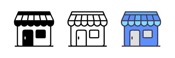 Set of store icons featuring storefront designs. Perfect for business, market, and shop-related visuals. vector