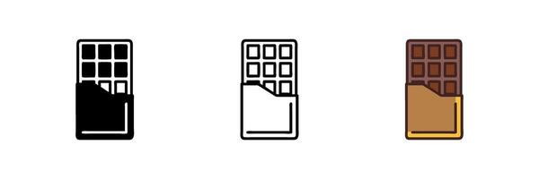 Set of chocolate bar icons in multiple styles. Great for candy, sweets, and dessert-themed visuals. vector