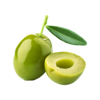Fresh olive with slice and leaf on transparent background png