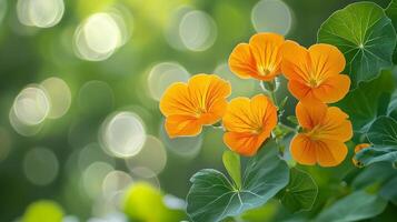 Nasturtium yellow macro flower vivid vibrant blurred nature background photo