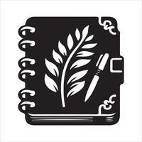 A notebook with a pen and a leaf vector