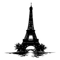 The eiffel tower is silhouetted against a white background vector