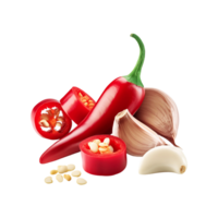 Garlic with red chili slices on transparent background png