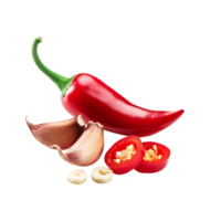 Fresh Garlic with red chili slices on transparent background png