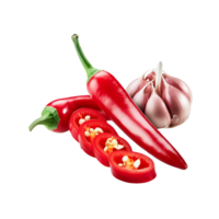 Garlic with red chili slice on transparent background png