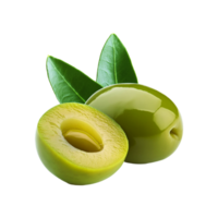 Fresh olive fruit with slices on transparent background png