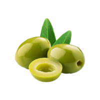 olive fruit with slice and leaf on transparent background png
