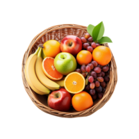 Top view of fruits basket on transparent background png