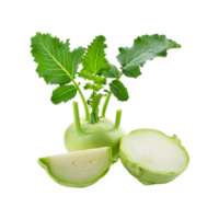 Fresh kohlrabi Vegetable with slices and leaf on transparent background png