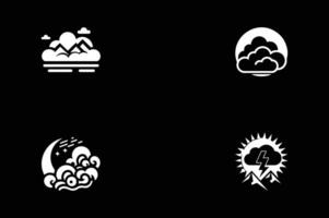 Four different icons of clouds, sun, and mountains vector
