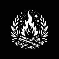 A white logo with a fire and a laurel wreath vector