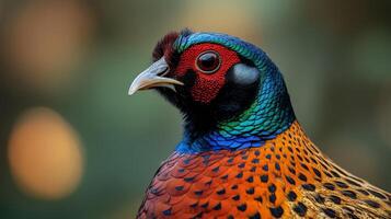 Close-up of a colorful pheasant in natural habitat, portrait view. Wildlife photography concept photo