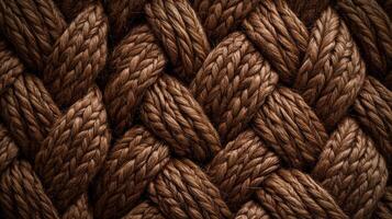 Close-up of brown braided rope texture, detailed pattern. Craftsmanship and design concept photo