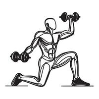 One continuous single drawing black line art doodle of a person performing squats with a barbell, illustration on white background vector