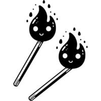 Mesmerizing fiery burning matches in monochrome. Careful handling of matches and fire. Simple minimalistic image in black ink drawing on white background vector