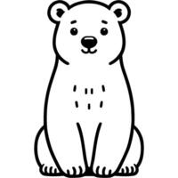 Polar bear sitting and looking at observer front view in monochrome. Simple minimalistic image in black ink drawing on white background vector