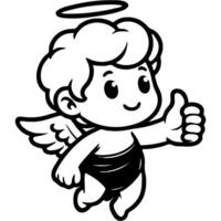 Angel Cupid shows gesture of approval like in monochrome. Simple minimalistic image in black ink drawing on white background vector