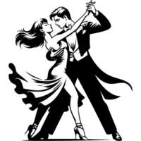 Professional dancers perform at Latin American tango championship in monochrome. Simple minimalistic image in black ink drawing on white background vector