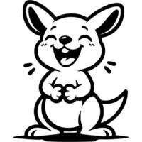 Australian baby kangaroos laugh happily and hold their stomachs with their paws in monochrome. Simple minimalistic image in black ink drawing on white background vector