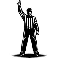 Hockey referee raises his hand indicating stop play in monochrome. Simple minimalistic image in black ink drawing on white background vector