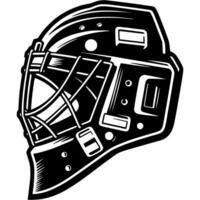 Hockey goalie protective helmet side view in monochrome. Simple minimalistic image in black ink drawing on white background vector