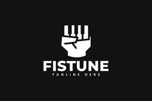 fist hand with piano notes negative space silhouette modern logo design template for music instrument and entertainment company business vector