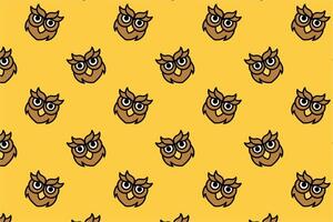 wild owl head bird cartoon colorful seamless pattern on yellow background. brown owl bird animal illustration pattern background for kids decoration and merchandise vector
