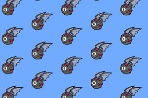 eye black ball billiard with bat wings seamless pattern on blue background. eye with 8 ball pool, bat wings object illustration pattern background for billiard decoration and merchandise vector