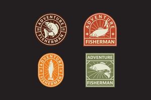 sea trout fish with various poses vintage badge logo design set. trout fish with some poses retro illustration emblem design element collection for fish shop, fishing sport and competition vector