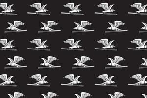 wild falcon bird holding stick billiard silhouette seamless pattern on black background. wild eagle, hawk gripping stick pool illustration pattern background for billiard decoration and merchandise vector