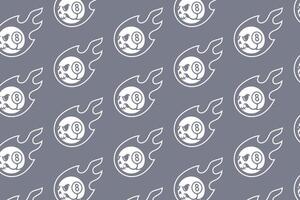 skull head with 8 ball snooker, fire silhouette seamless pattern on grey background. grim skull with ball pool, flame object illustration pattern background for billiard decoration and merchandise vector